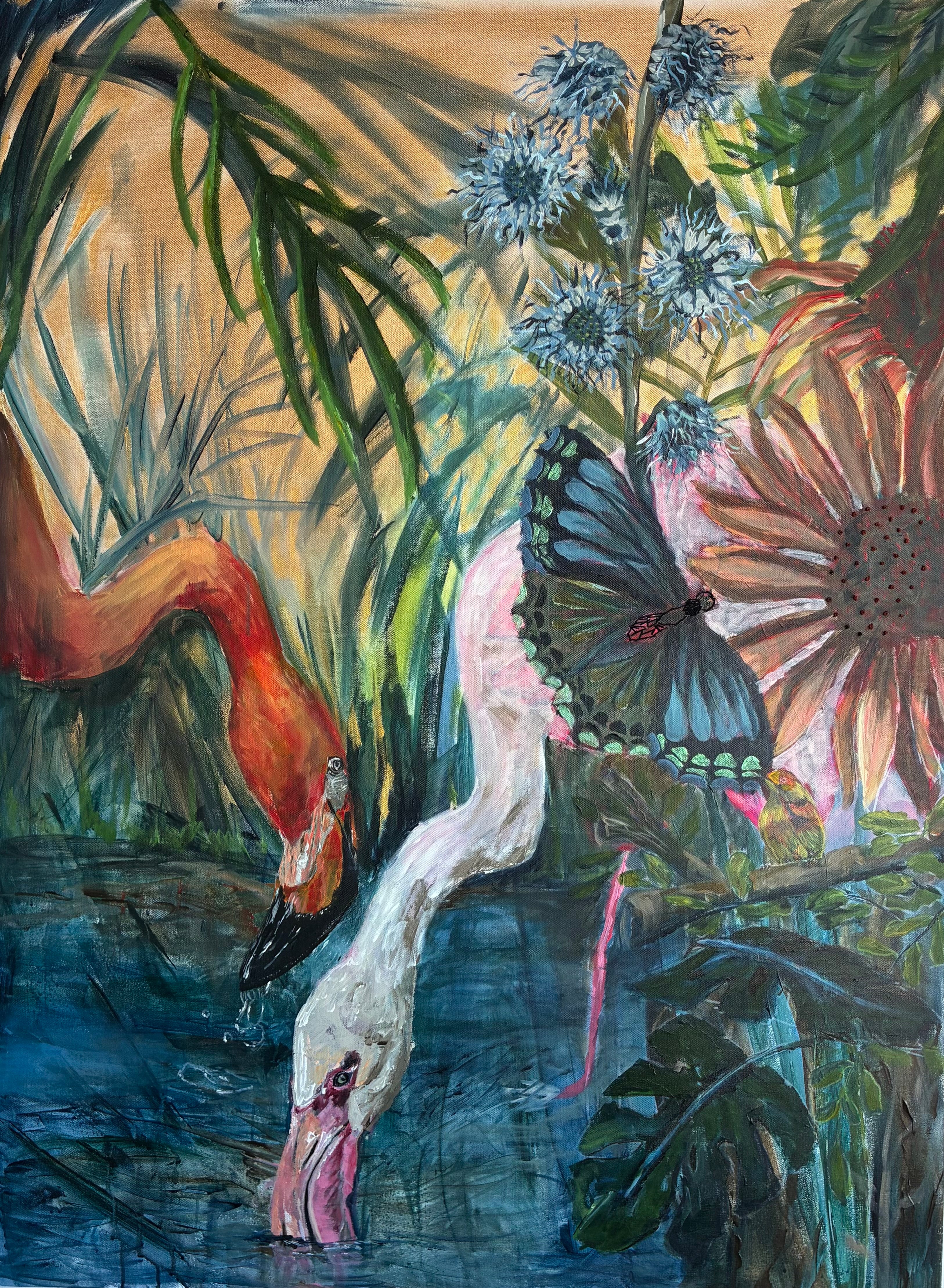 FLAMINGOS IN THE YARD