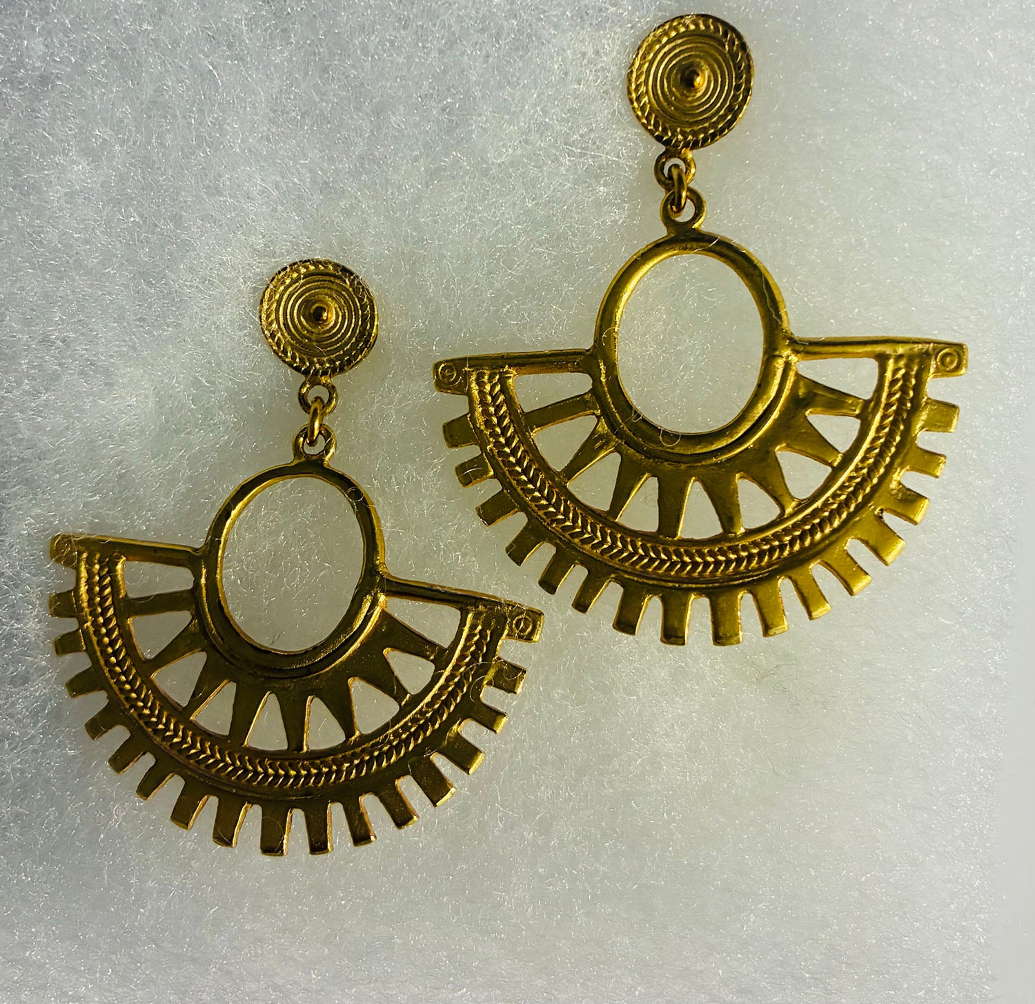 Gold Sun Crescent Drop Earrings