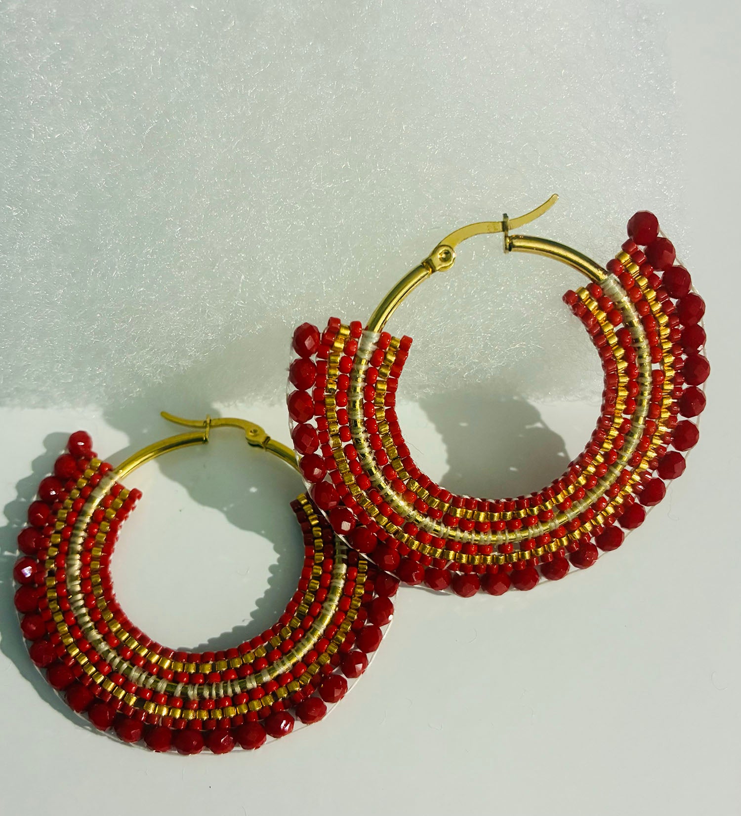 Red amd Gold Fan Earrings