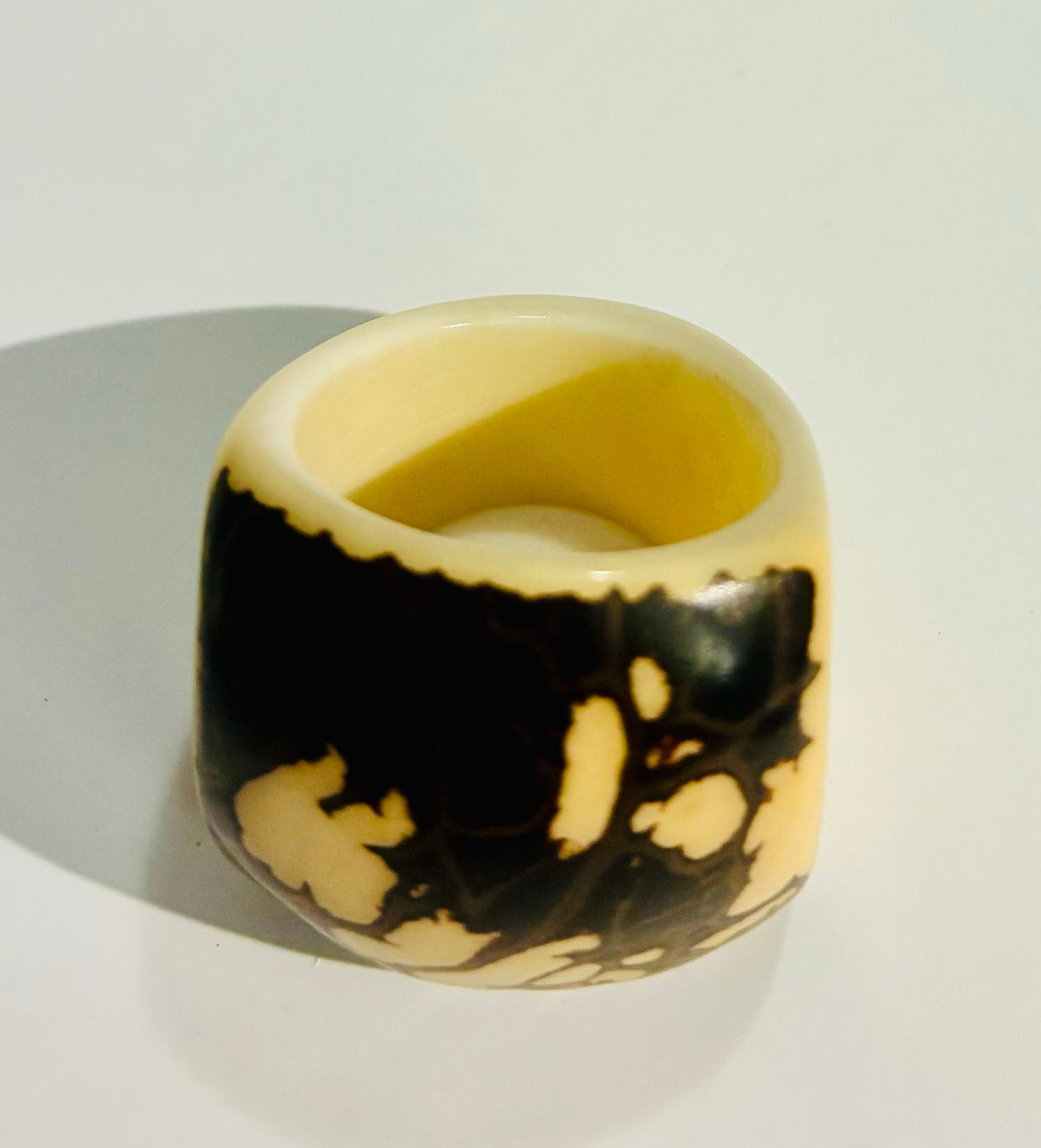 Cream and Brown Marbled Tagua Statement Ring