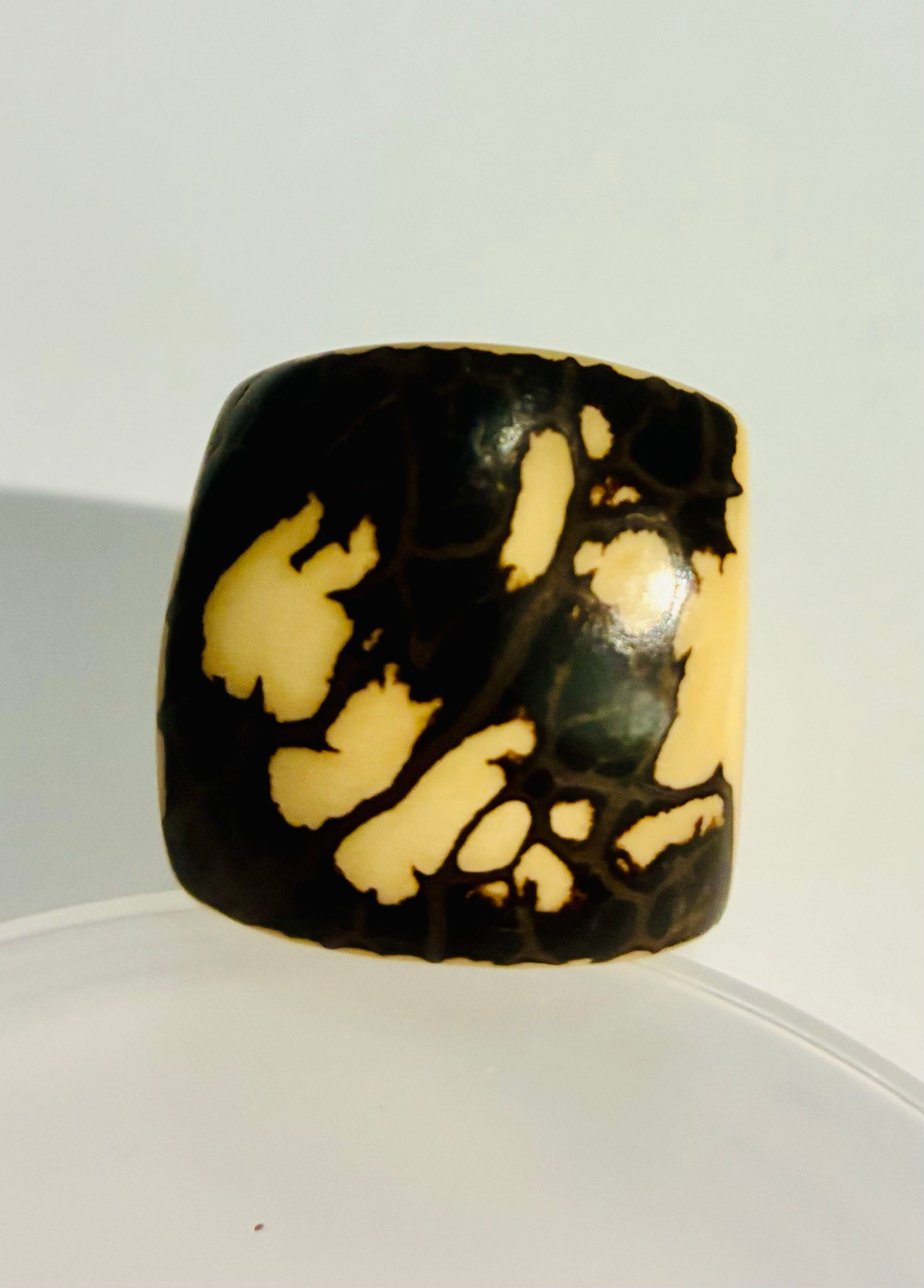 Cream and Brown Marbled Tagua Statement Ring