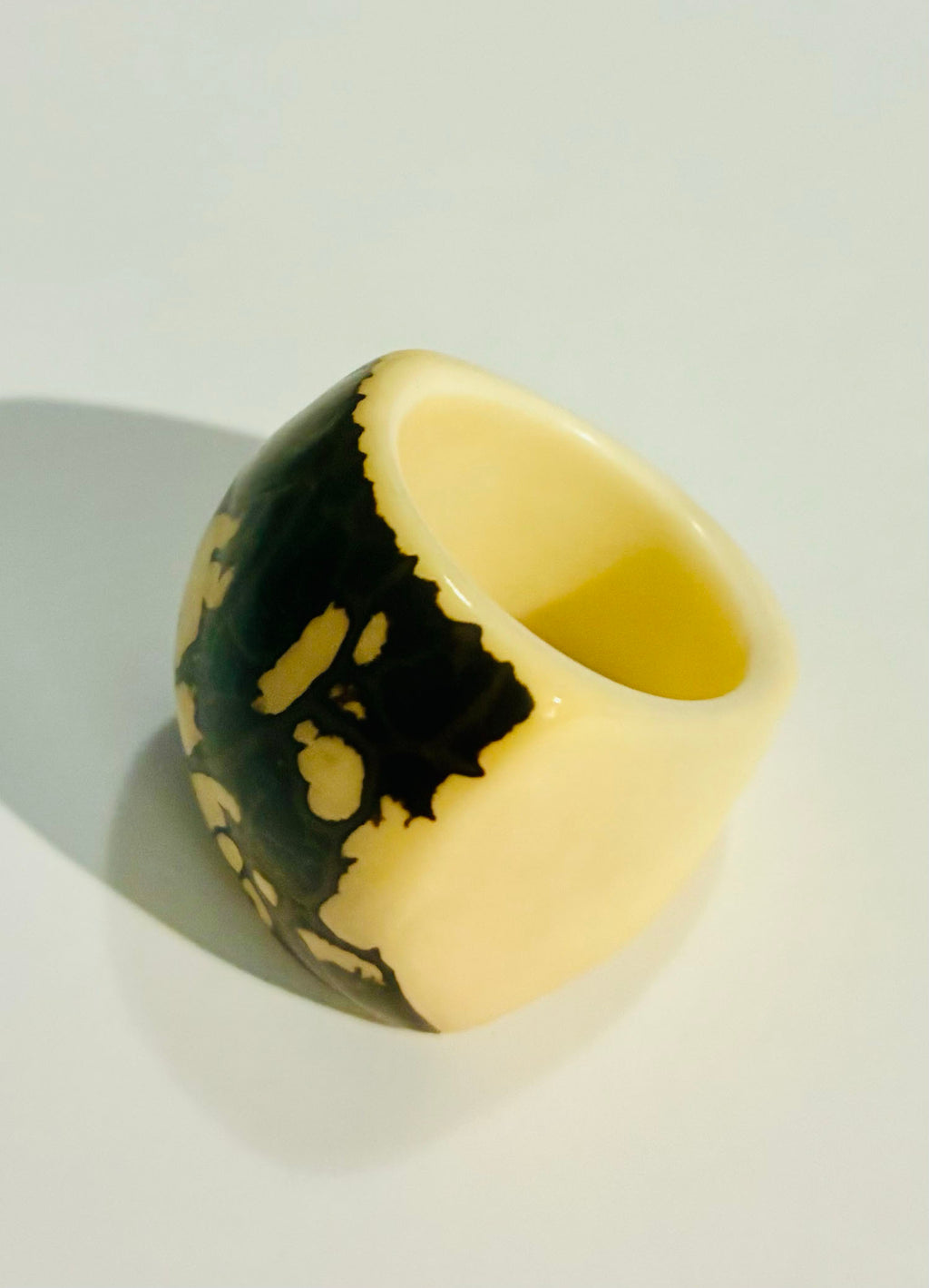 Cream and Brown Marbled Tagua Statement Ring