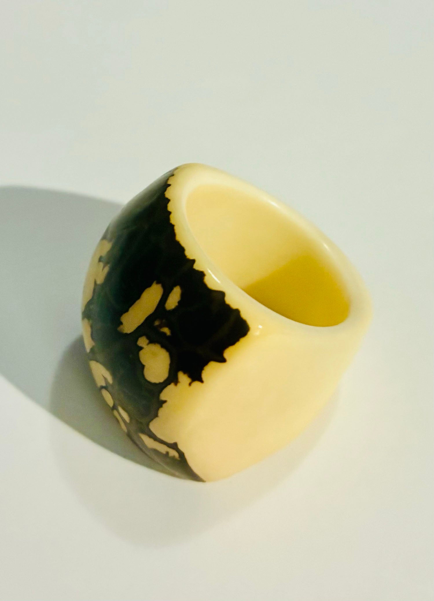 Cream and Brown Marbled Tagua Statement Ring