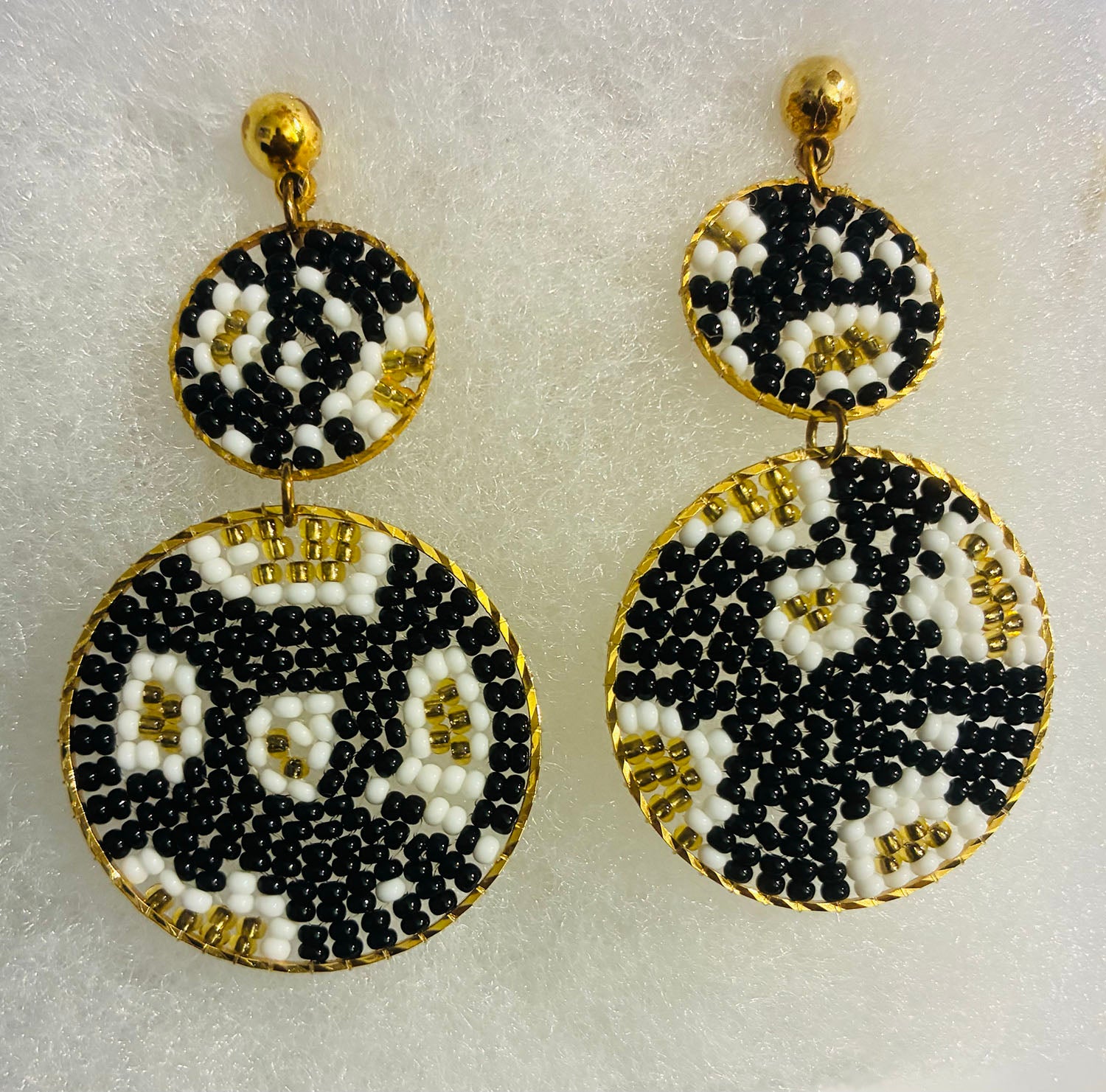 Black, Gold, and White Drop Earrings