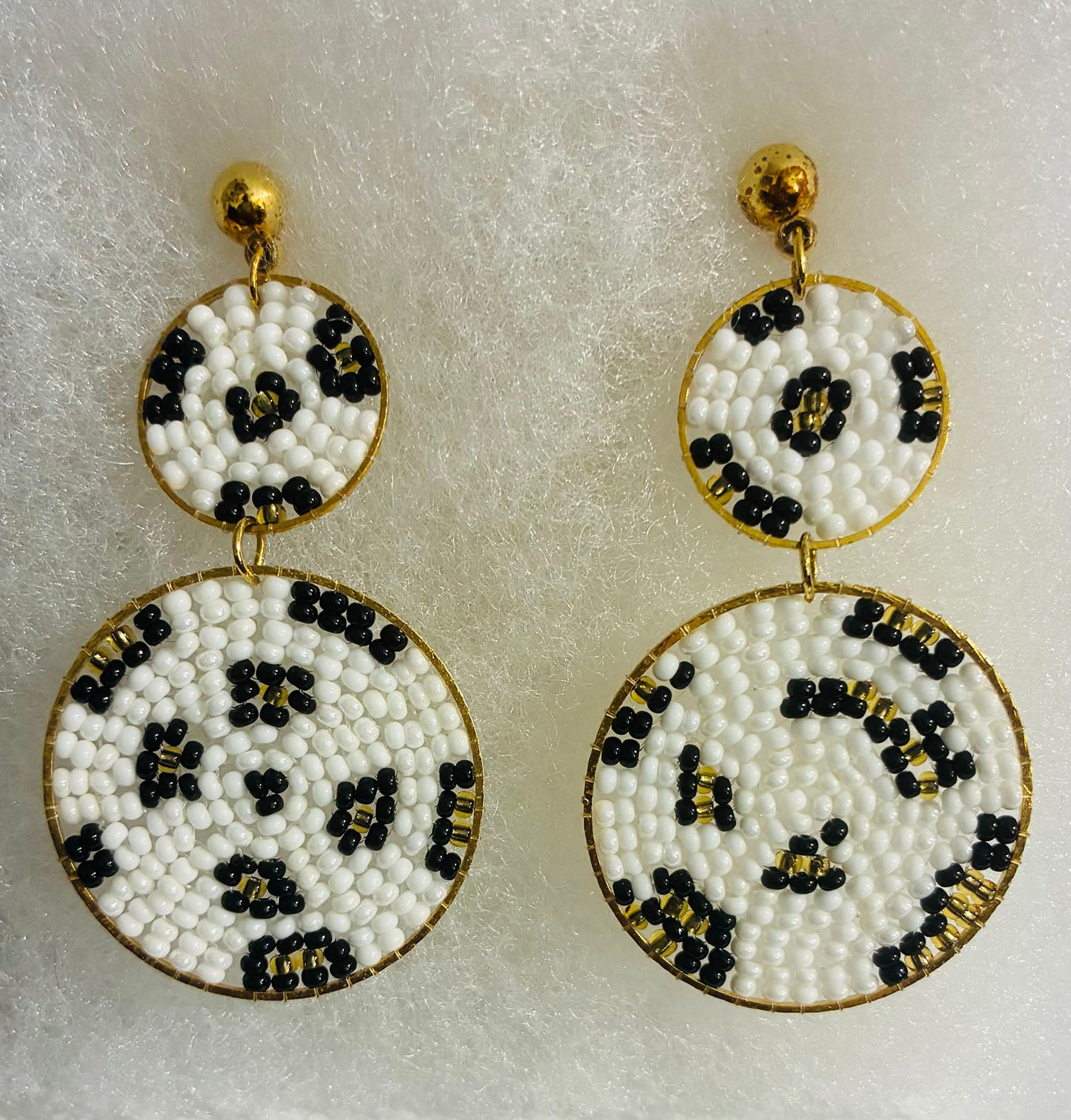 White, Gold, and Black Drop Earrings
